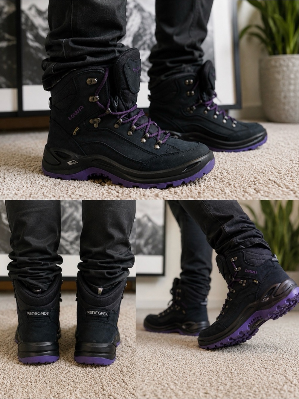 Women's Black Lace-Up Hiking Boots with Purple Accents